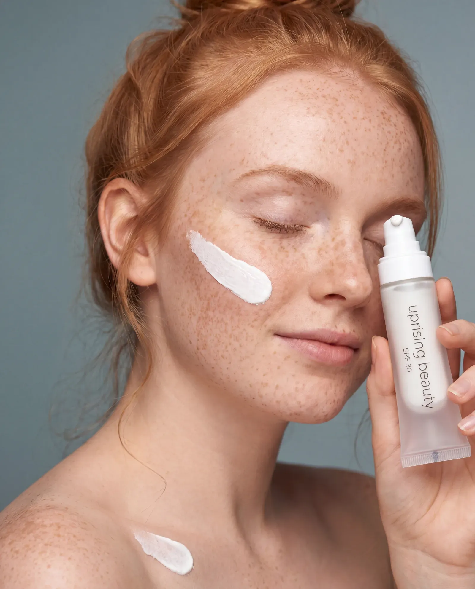 Suncare category — sun-warmed skin with SPF products by exposure zone